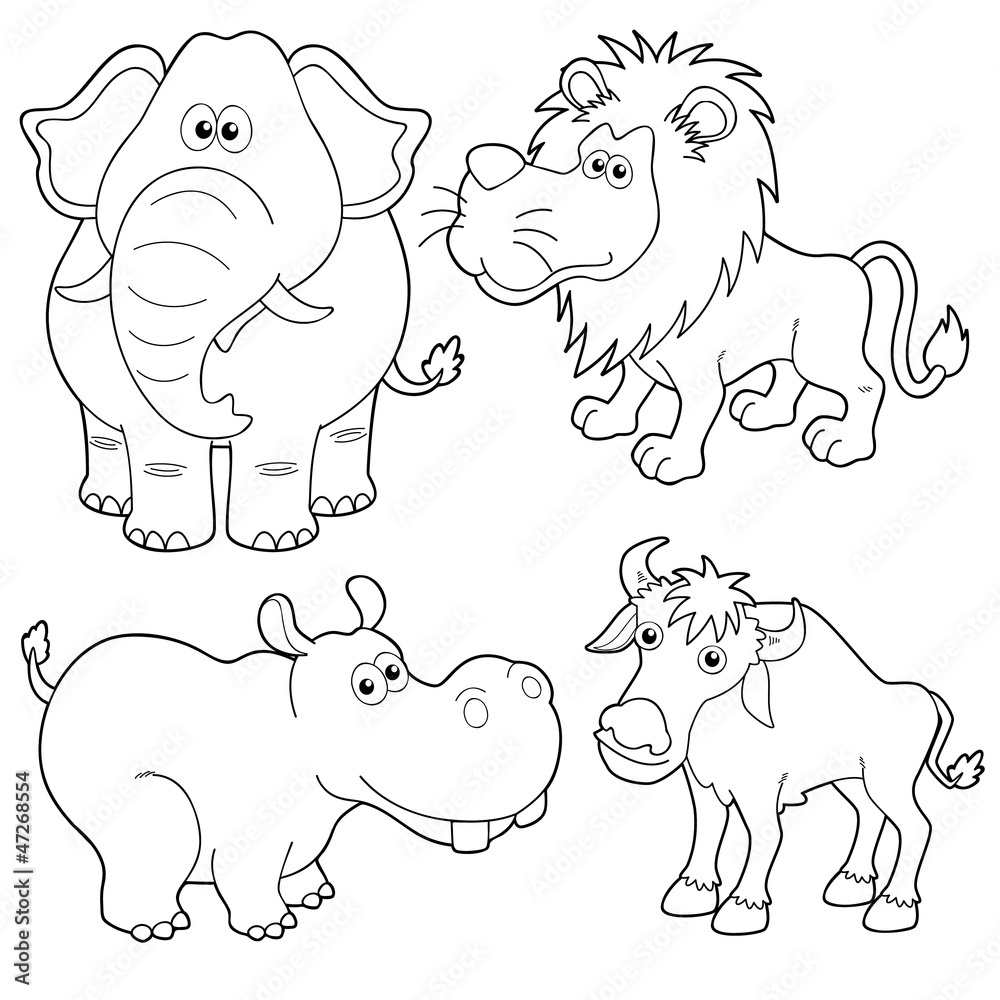illustration of Wild animals cartoons outline Stock Vector | Adobe Stock
