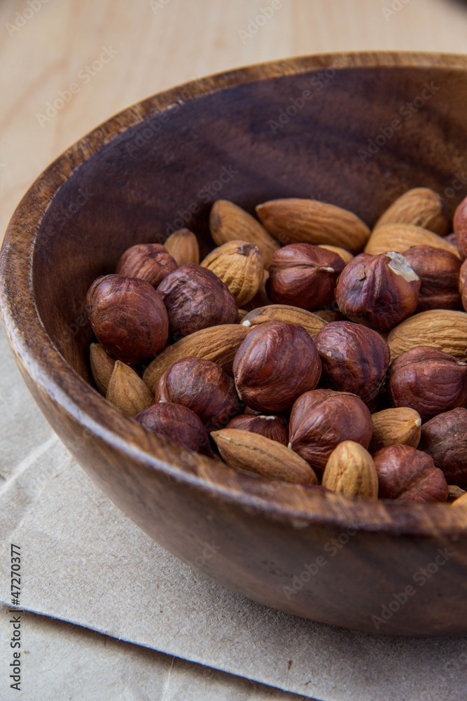 Nuts in wooden bowl Nuts in wooden bowl