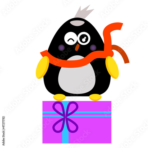 penguin cartoon character with gift box