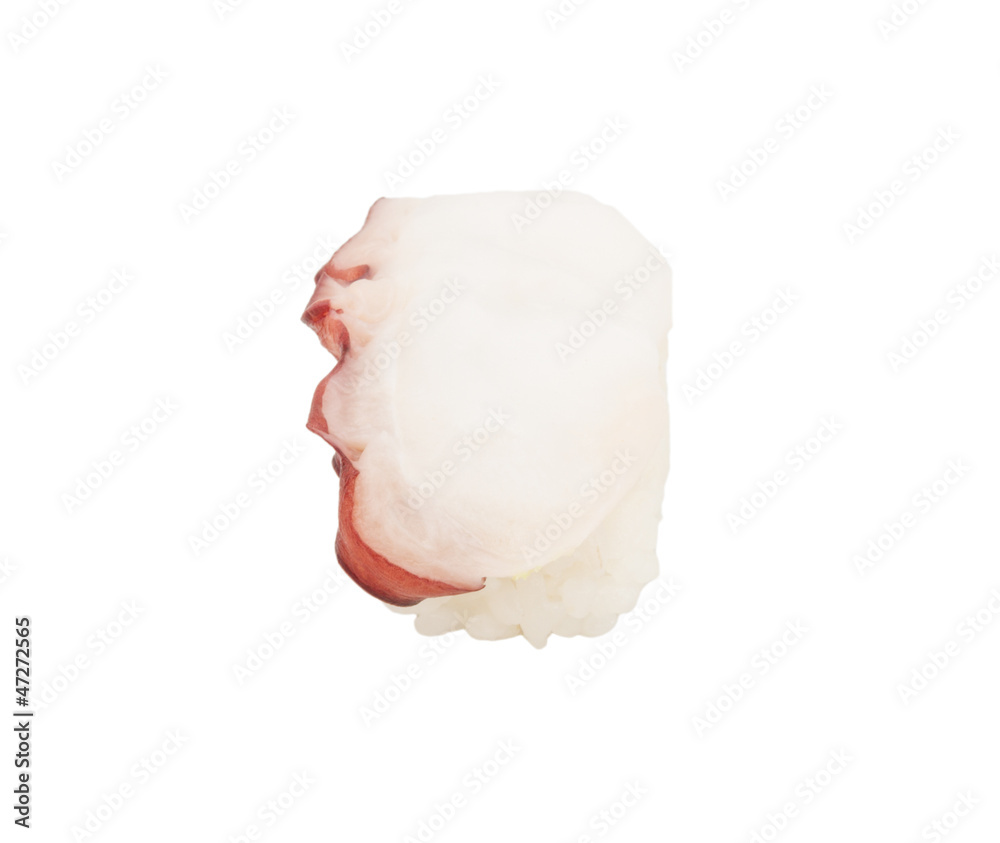 Japanese sushi with meat octopus on a white background Japanese sushi with meat octopus on a white background