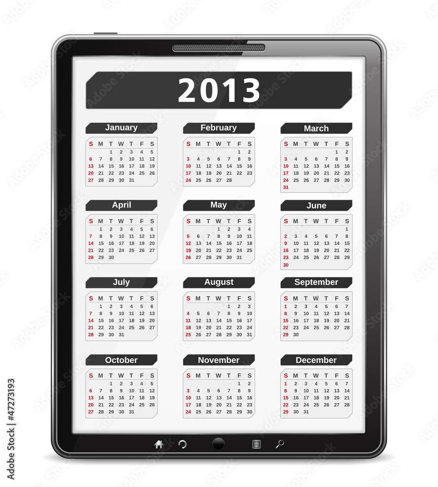 2013 calendar on the screen of tablet computer 2013 calendar on the screen of tablet computer