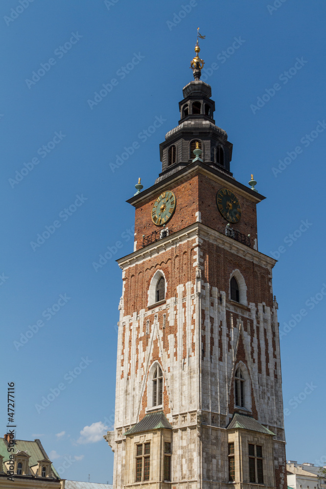 Obraz premium Town hall tower on main square of Krakow