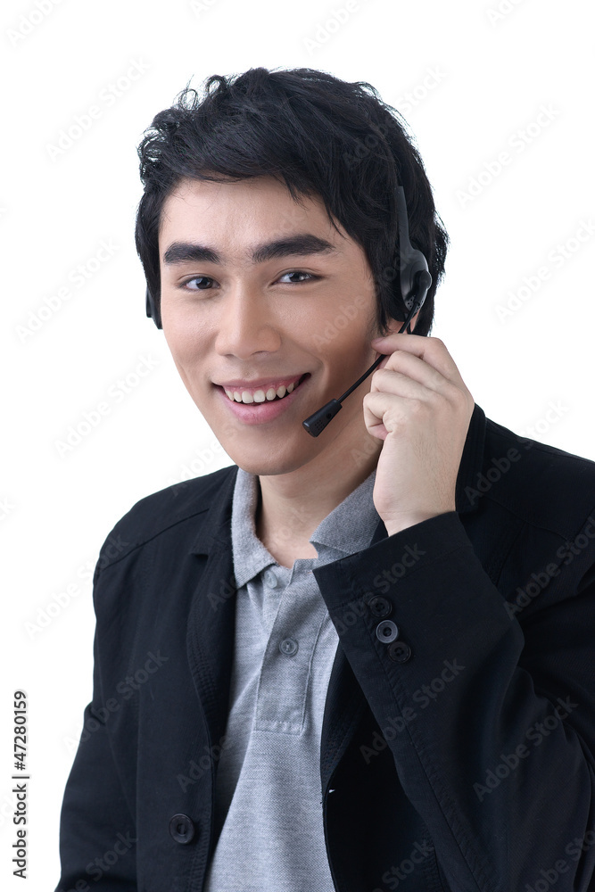 Business man with headset at call center office