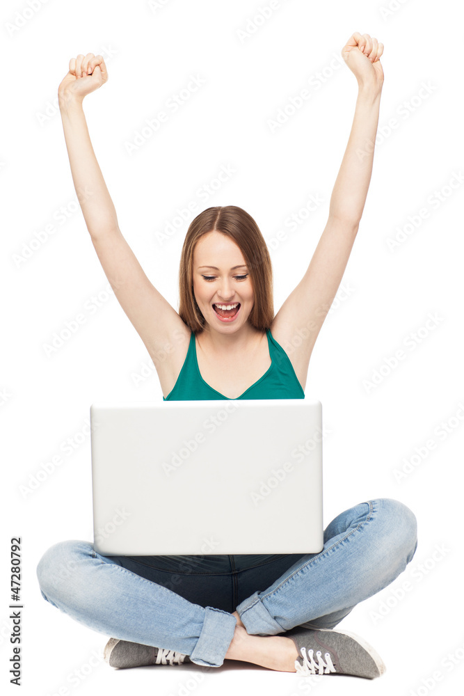 Excited woman with laptop Excited woman with laptop