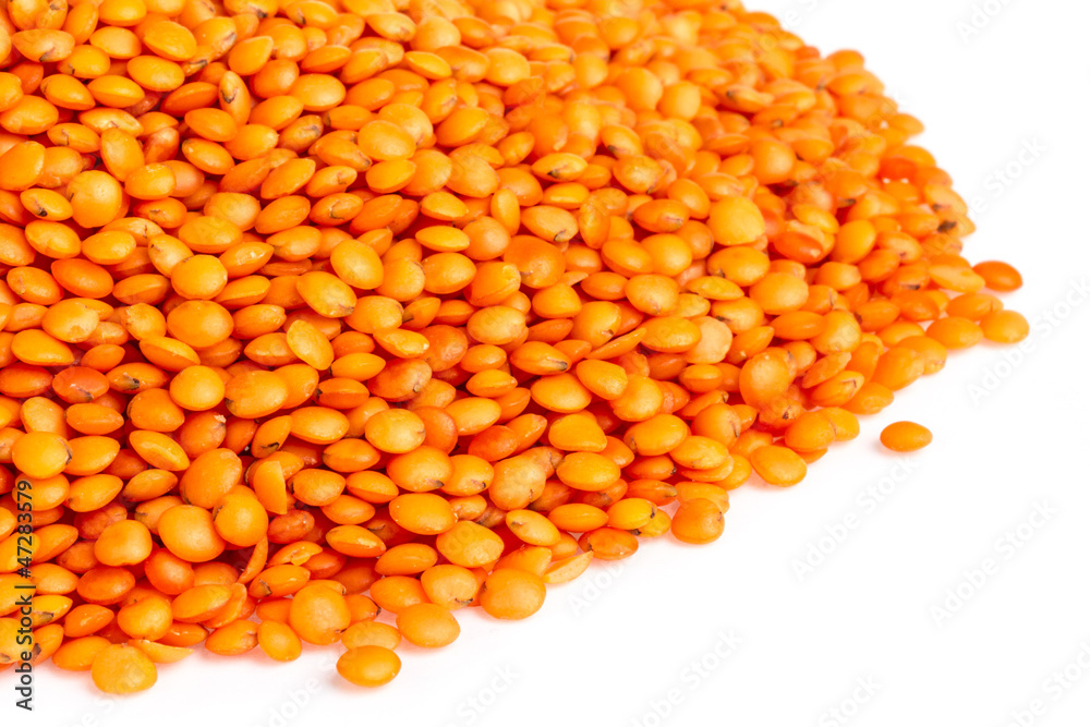 red lentils isolated on white