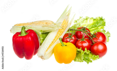 pepper, salad, ripe yellow corn and tomato
