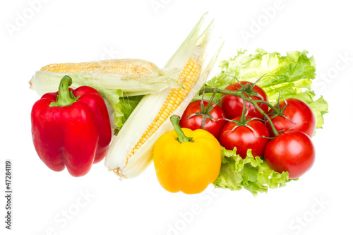 pepper, salad, ripe yellow corn and tomato