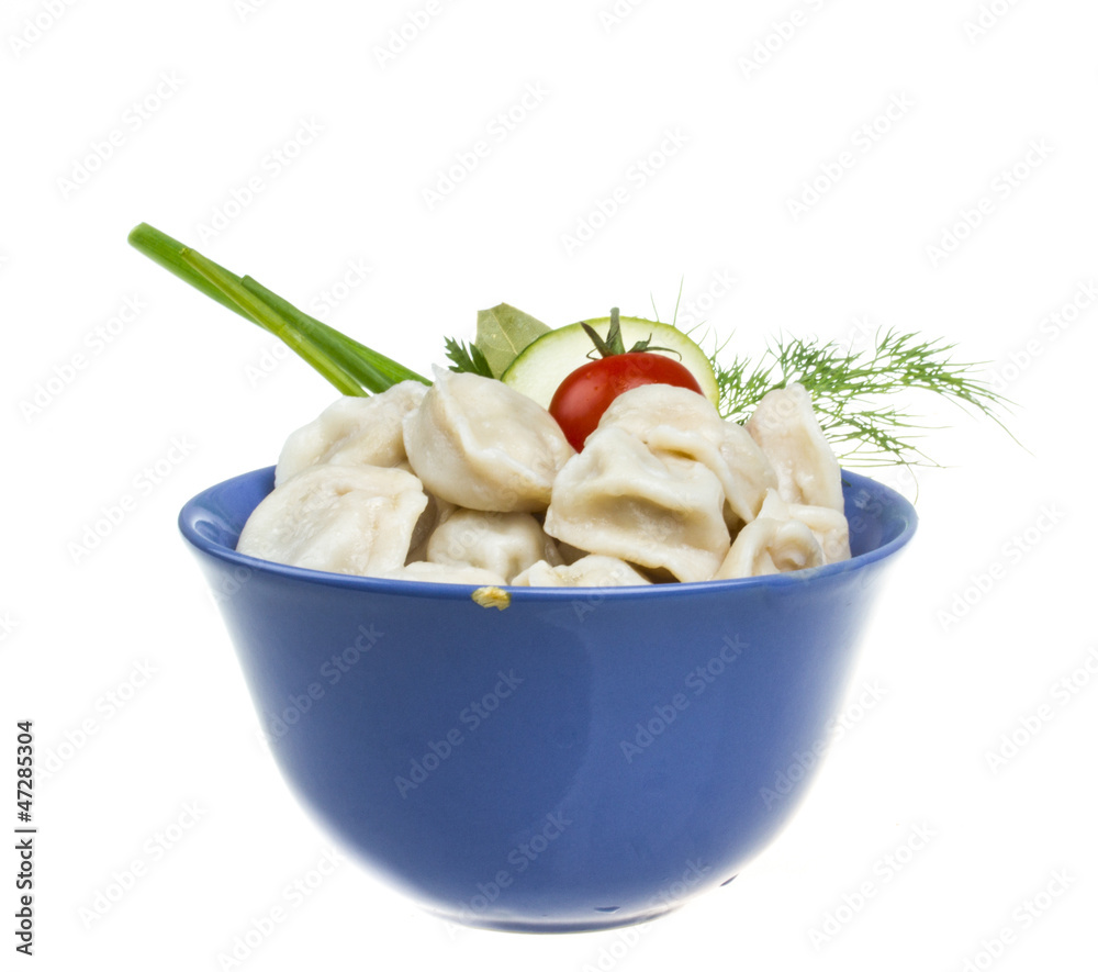 Bowl with traditional russian dish - pelmeni Bowl with traditional russian dish - pelmeni