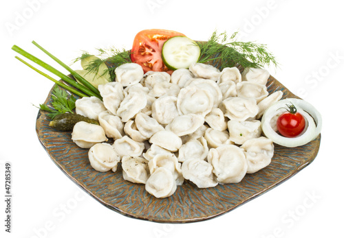 Bowl with traditional russian dish - pelmeni