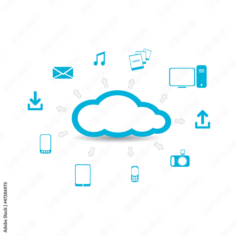 Vector Cloud Computing concept background with a lot of icons. Vector Cloud Computing concept background with a lot of icons.