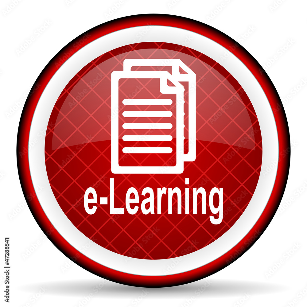 e-learning red glossy icon on white background e-learning red glossy icon on white background