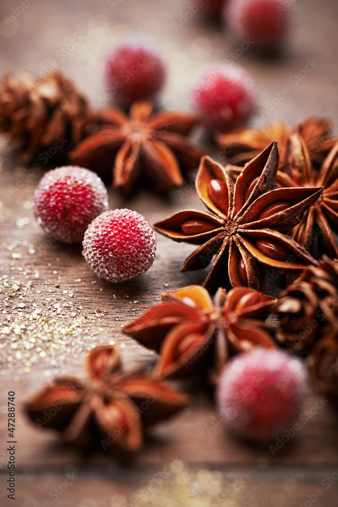 Rustic christmas decoration with star anise