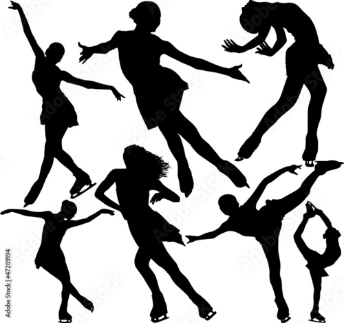 Figure skating vector silhouettes set isolated on white background. Layered