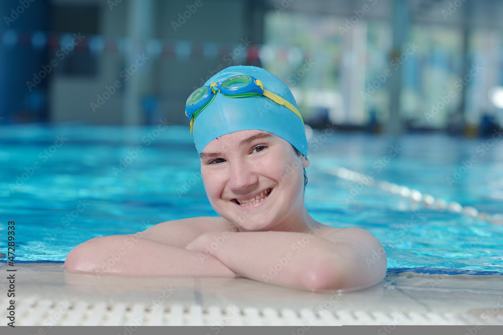 happy child on swimming pool