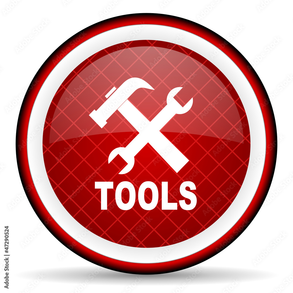 tools red glossy icon on white background tools red glossy icon on white background