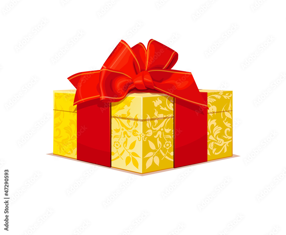 beautiful gold wedding gift box with a red bow and patterns beautiful gold wedding gift box with a red bow and patterns