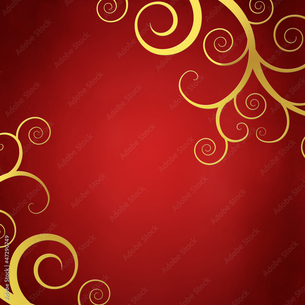 Elegant red background with golden swirls Elegant red background with golden swirls