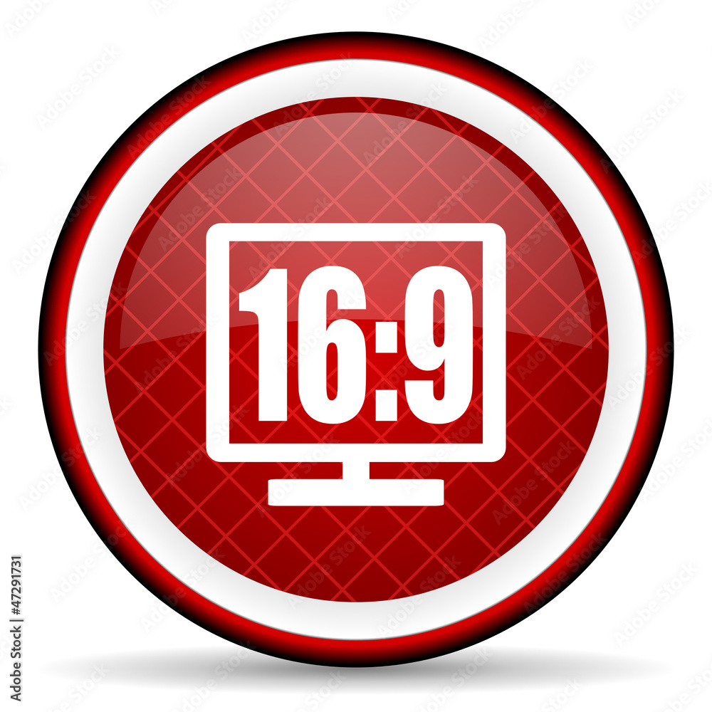 16 9 display red glossy icon on white background 16 9 display red glossy icon on white background