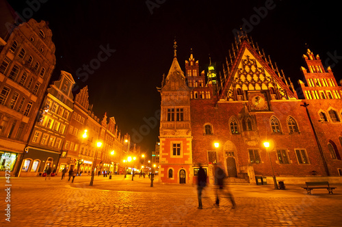 Wroclaw City center, Market Square and Town Hall at night