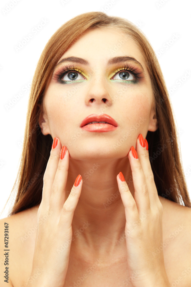 portrait of sexy young woman with glamour make up and orange