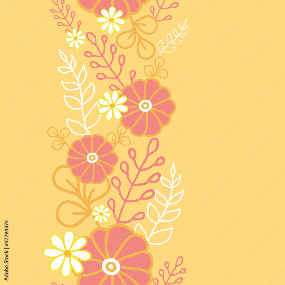 Vector vibrant hot flowers golden vertical seamless pattern