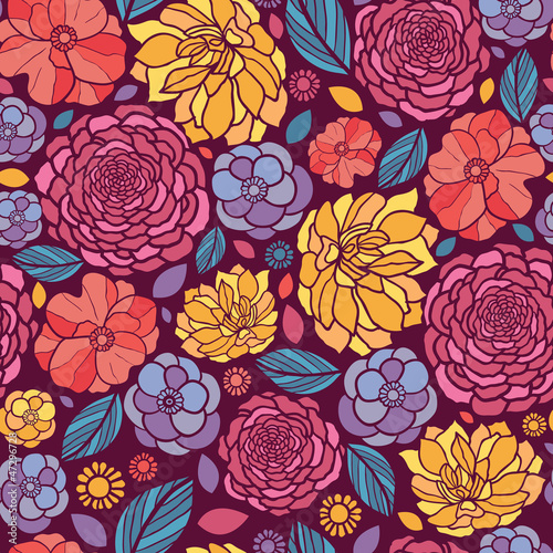 Vector colorful abstract summer flowers elegant seamless pattern
