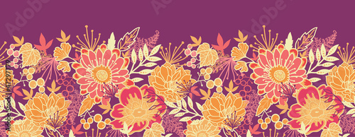 Vector fall flowers and leaves elegant horizontal seamless