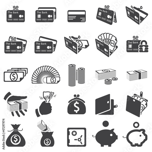 Set of money icons -Silhouettes