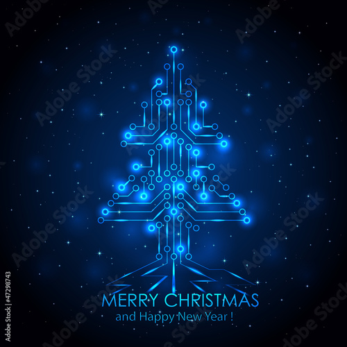 Blue digital Christmas tree