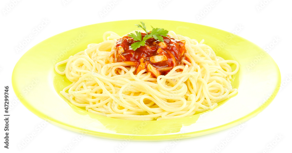 Italian spaghetti in plate isolated on white Italian spaghetti in plate isolated on white