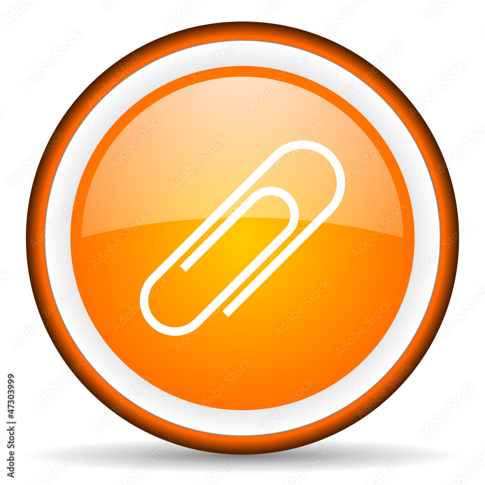 paper clip orange glossy circle icon on white background paper clip orange glossy circle icon on white background