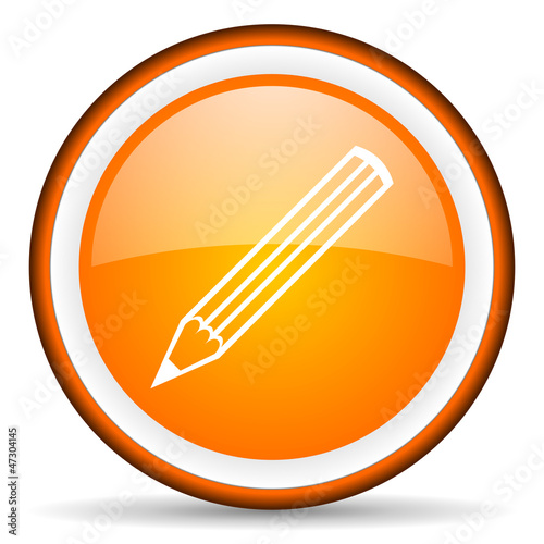 pencil orange glossy circle icon on white background