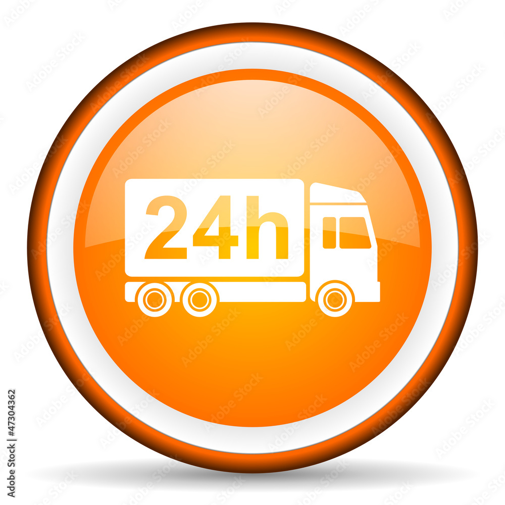 delivery 24h orange glossy circle icon on white background delivery 24h orange glossy circle icon on white background