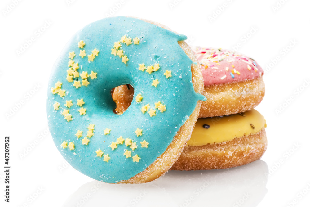 Three glazed donuts isolated on white background Three glazed donuts isolated on white background