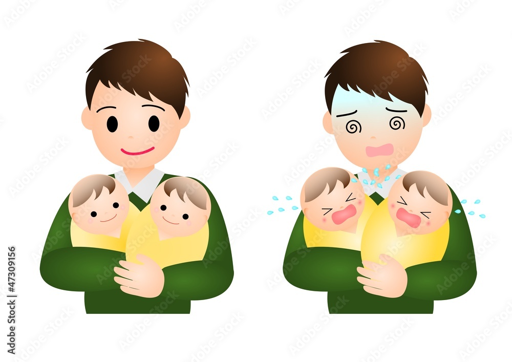 双子の赤ちゃんとパパ Stock イラスト Adobe Stock