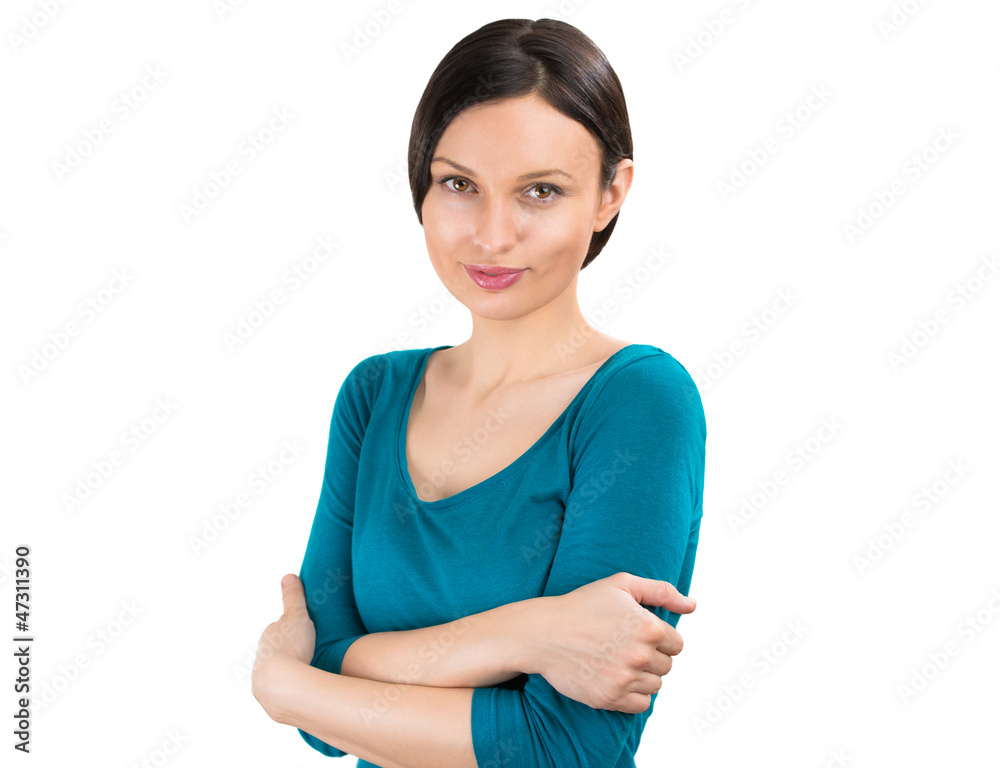 Young pretty woman isolated on white background with hands folde Young pretty woman isolated on white background with hands folde