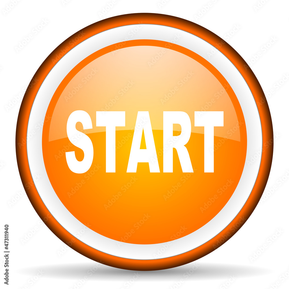 start orange glossy circle icon on white background start orange glossy circle icon on white background