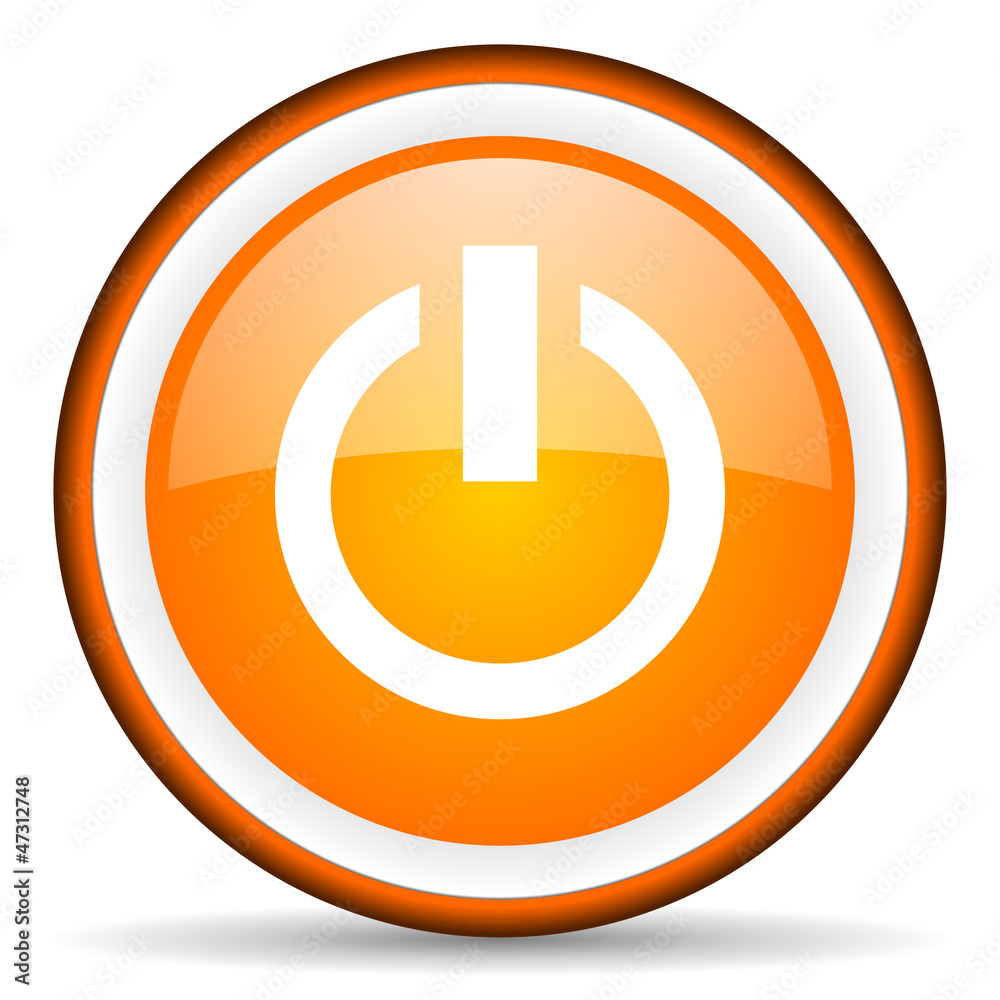 power orange glossy circle icon on white background power orange glossy circle icon on white background