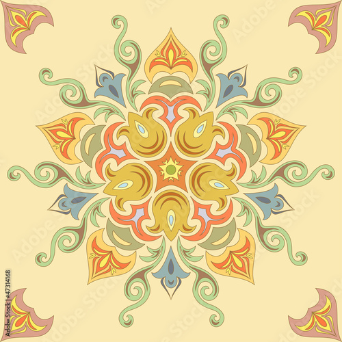 Seamless floral pattern in pastel colors. Mandala