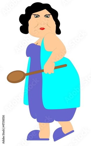 A grouchy grandmother with her wooden spoon