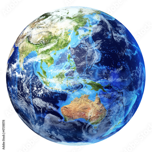 Fototapeta Naklejka Na Ścianę i Meble -  Earth globe, realistic 3 D rendering, with some clouds. Oceania