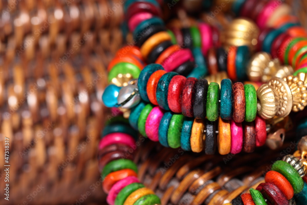 Close up view of colorful india bracelet.