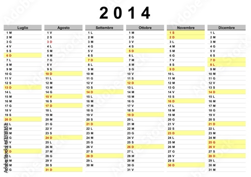 CALENDARIO DA TAVOLO ITALIANO 2014 LUGLIO DICEMBRE photo