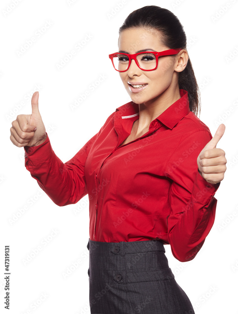 Happy young beautiful woman doing thumbs up. Mixed race asian / Happy young beautiful woman doing thumbs up. Mixed race asian /