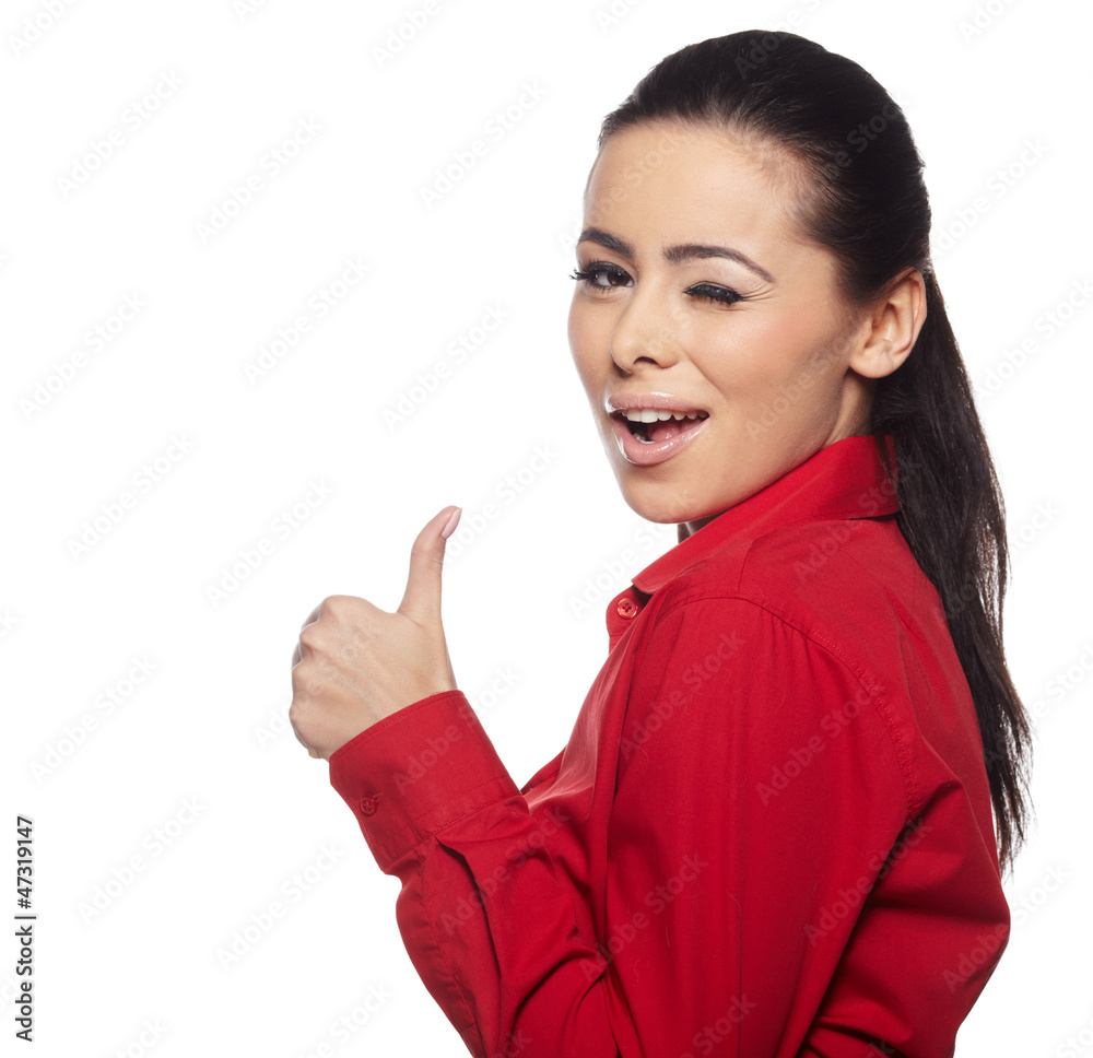 Happy young beautiful woman doing thumbs up. Mixed race asian / Happy young beautiful woman doing thumbs up. Mixed race asian /