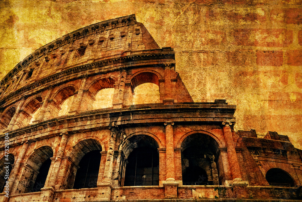 Fototapeta premium Koloseum w Rzymie ze starożytną teksturą