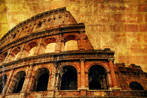Print op canvas The Colosseum in Rome with ancient texture
