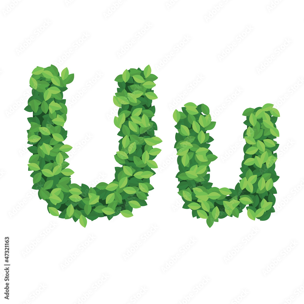 Vector eco alphabet letter U made from green leaves