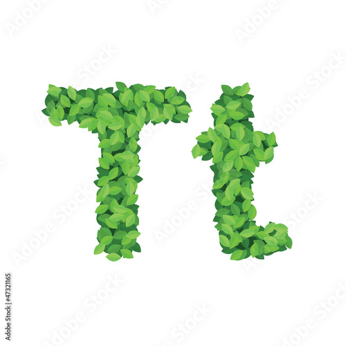 Vector eco alphabet letter T made from green leaves