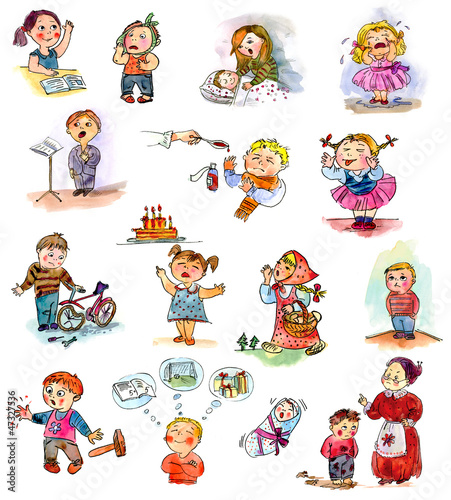 Funny kids on a white background. Child s picture book